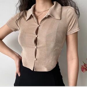 Elegant Tan Button-Up Women's Top
